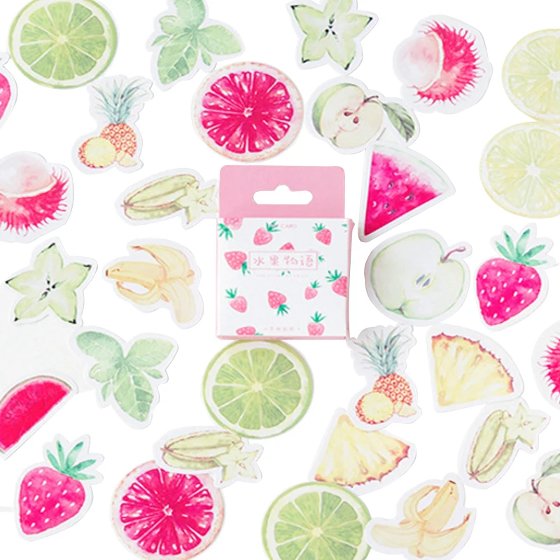 

45Pcs Box Fruit Stickers Dairy Stickers Scrapbooking Notebook Account Diary Decoration Label Gifts Apple Lemon Strawberry 4CM