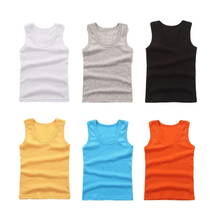 Children Vests T-shirts Summer Boys Girls Cotton Sports Tops Waistcoat Pure Color Casual Kids Vest