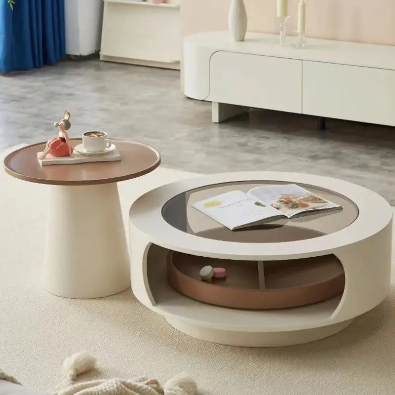 Coffee table household living room small apartment light luxury modern simple cloud tea table round glass advanced combination