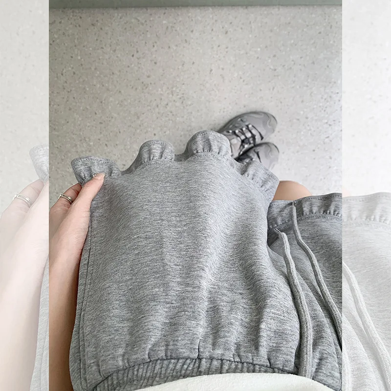 Süße Freizeithose mit Rüschensaum für Damen, Sommerkleidung, elastische Taille, Krawatte, schlankmachende, atemberaubende Shorts