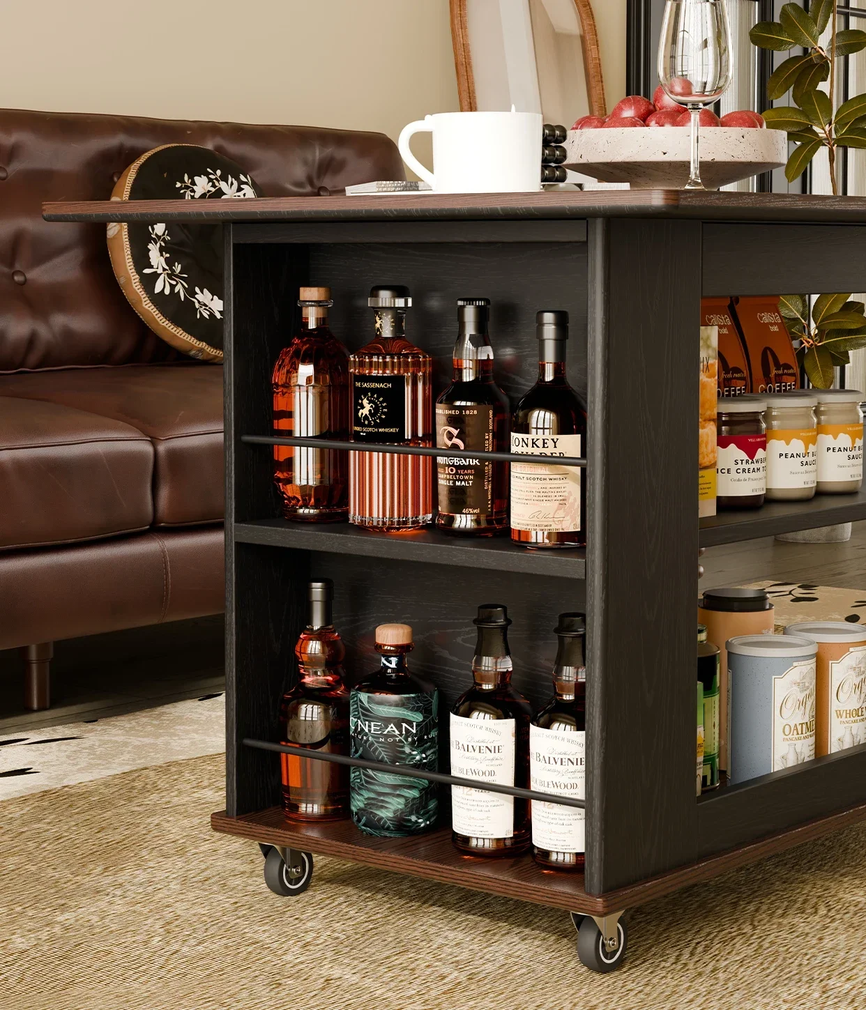 X18 أريكة غرفة المعيشة الفرنسية المصنوعة من الخشب الصلب وخزانة جانبية وعربة قابلة للطي وطاولة قهوة متنقلة على الطراز العتيق