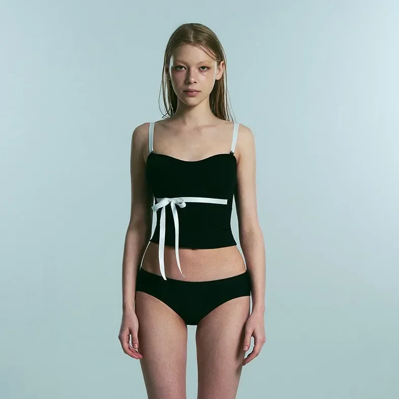 Traje de baño de una pieza con Nudo de mariposa de estilo francés para mujer, conjunto de Bikini Sexy de puro deseo para vacaciones en la playa, conjunto de Bikini de marca AE en Stock