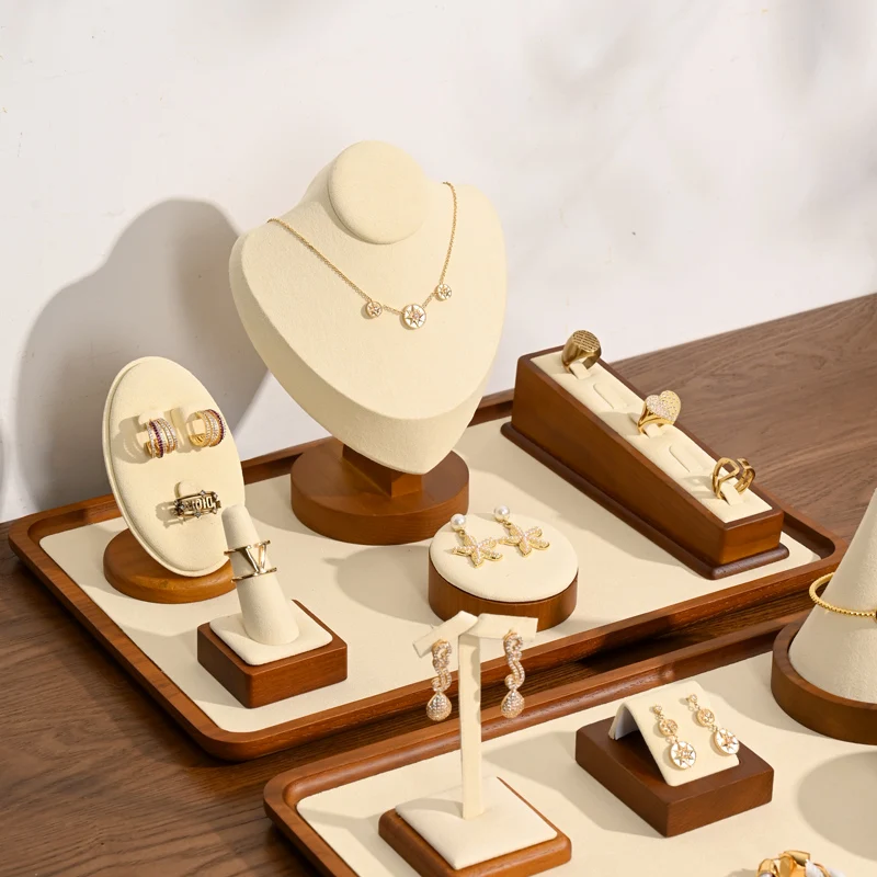 MISHITU Solid Wood Jewelry Display Props Rings Earrings Necklace Bracelet Jewelry Display Stand for Shop Window Display Holder