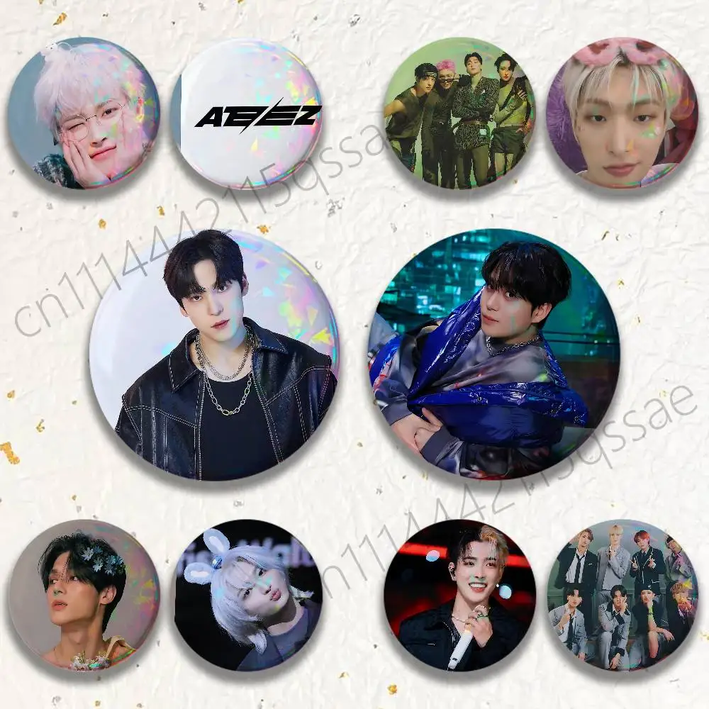 A-Ateez Hongjoong 25/32/44/58/75mm Badges Bright Printed Icon Gift For Friends Badge Collar Brooch Lapel Pin Metal
