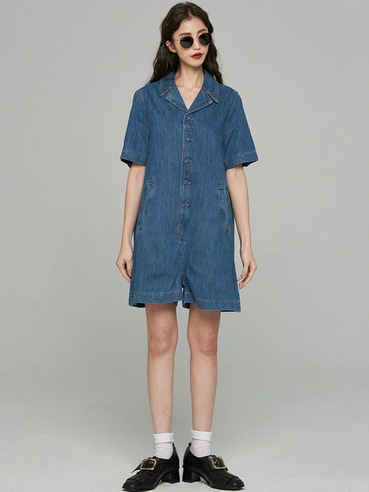 愛らしいヴィンテージルーズストレートカットディープブルーデニムオーバーオールTnewties女性のオリジナルデザインコットンパンツロングサマー