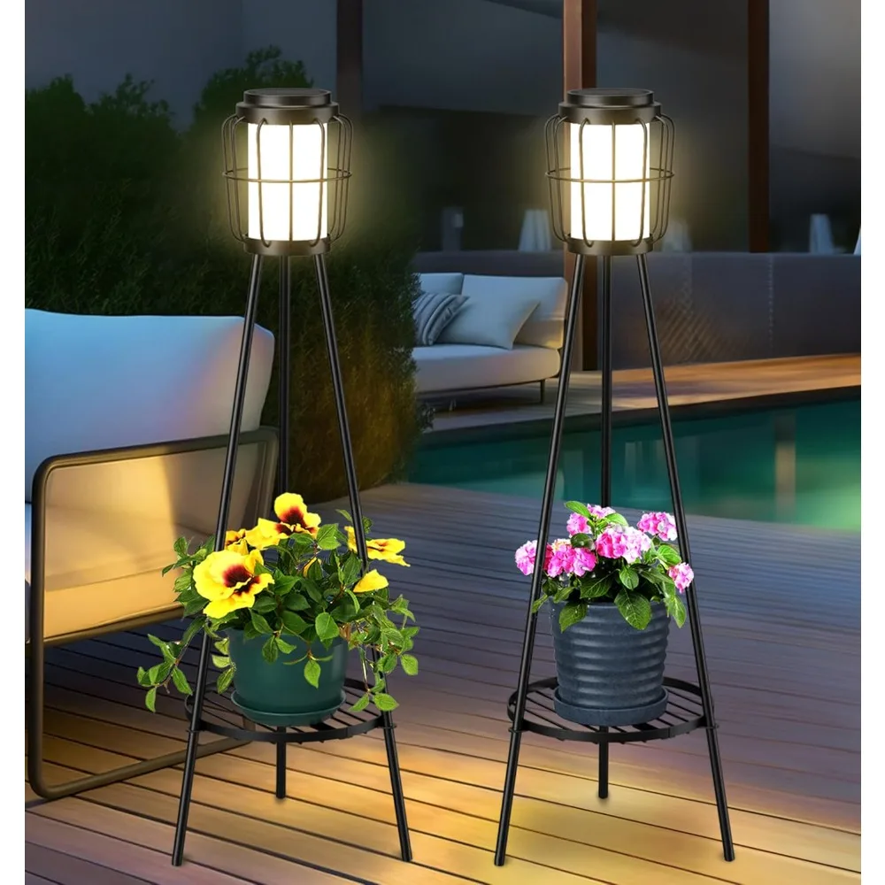 

2 Pack Solar Lights with Plant Stand, Outdoor Floor Lamps, Waterproof Solar Powered Floor Lamps for Patio Deck Porch Yard Garden