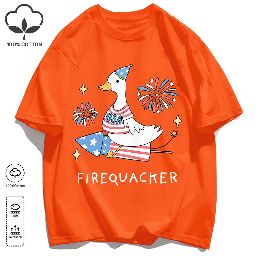Usa'S Big Goose On A Rocket Print T-Shirt Men Summer Cotton Vintage Tee All-Match Casual Clothing O-Neck Loose Unisex Streetwear