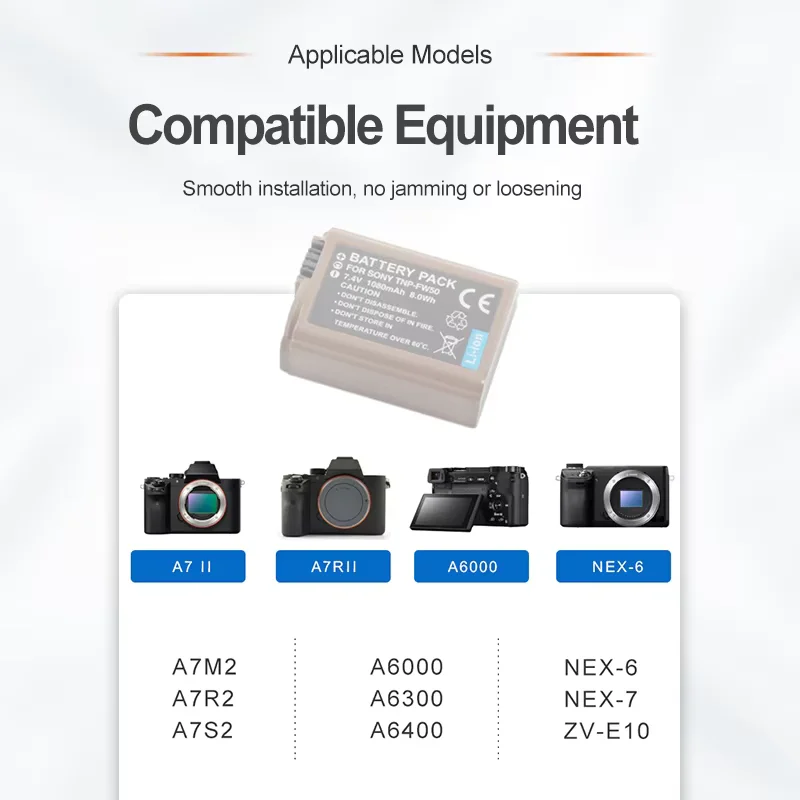 Batería de cámara TNP-FW50 NP FW50 de 1080mAh con entrada de carga tipo C para Sony Alpha a6500 a6300 a6000 a5000 a3000 NEX-3 a7R ZV-e1