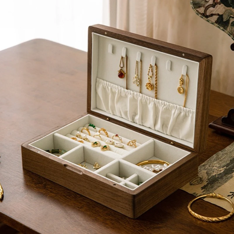 

Black Walnut Jewelry Box Retro Chinese Style Ring Storage Boxes Earrings Necklace Display Case Jewellery Bracelet Organizer Gift