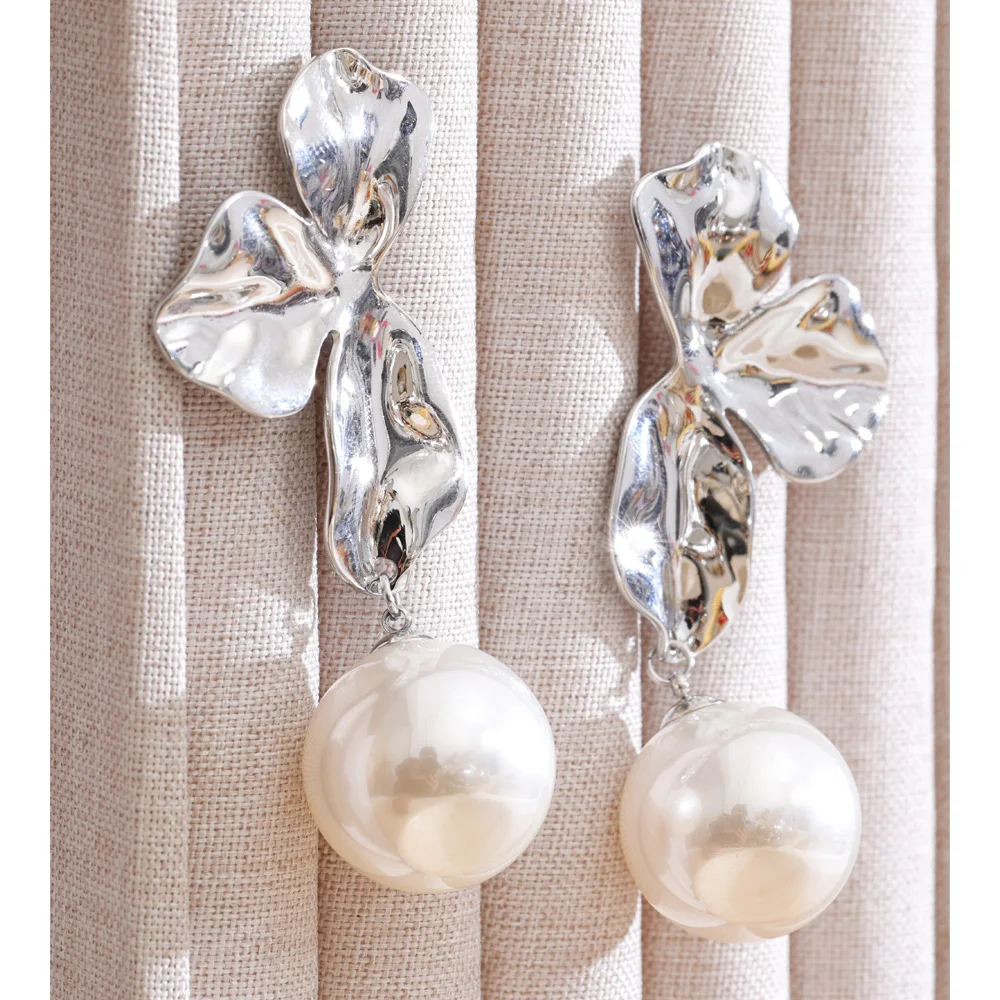 Yhpup 2026 Simulated Pearls Flower Drop Earrings Stainless Steel Gold Platinum Color PVD Plated Popular Statement Jewelry Gift
