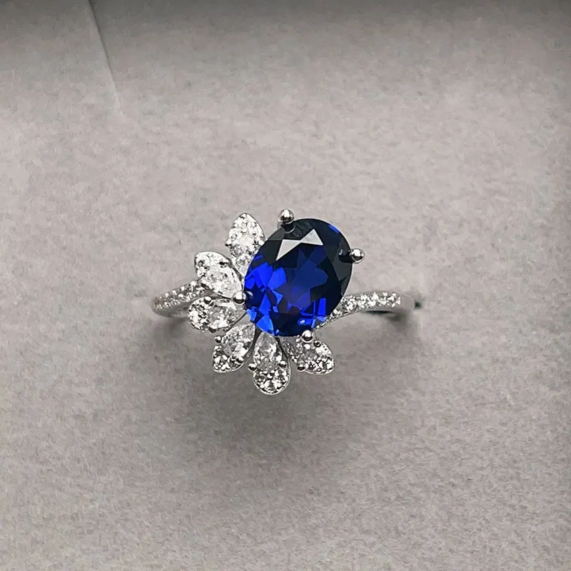 

Luxury 925 Silver manmade Blue Sapphire Ring 7mm*9mm 2.5ct dark labortory sapphire 925 Silver Jewelry for party