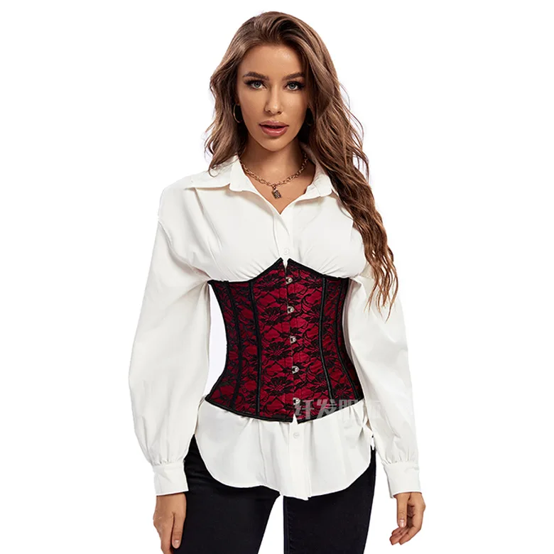 New bone clothes Corset autumn and winter wear with retro lace outer wear waist and back clip five buttons palace plastic waist