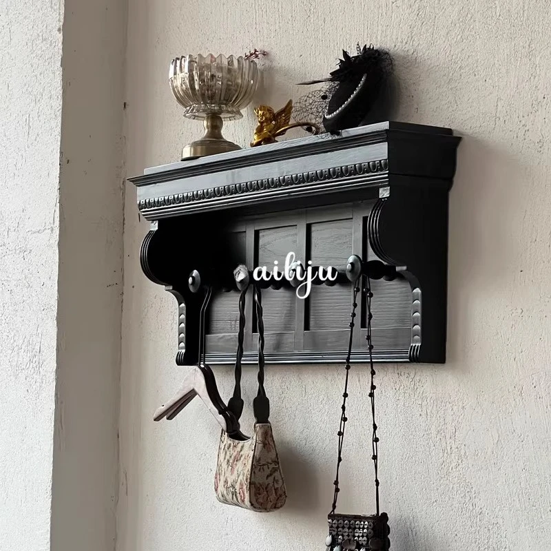 Vintage French Solid Wood Coat Rack Black Farmhouse Clothes Hanger Antique Storage Rack for Bedroom