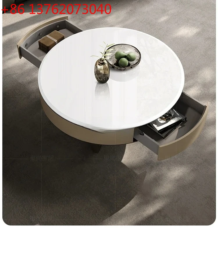 

Italian simple luxury jade crystal round coffee table Modern and simple, household light luxury round coffee table CQY