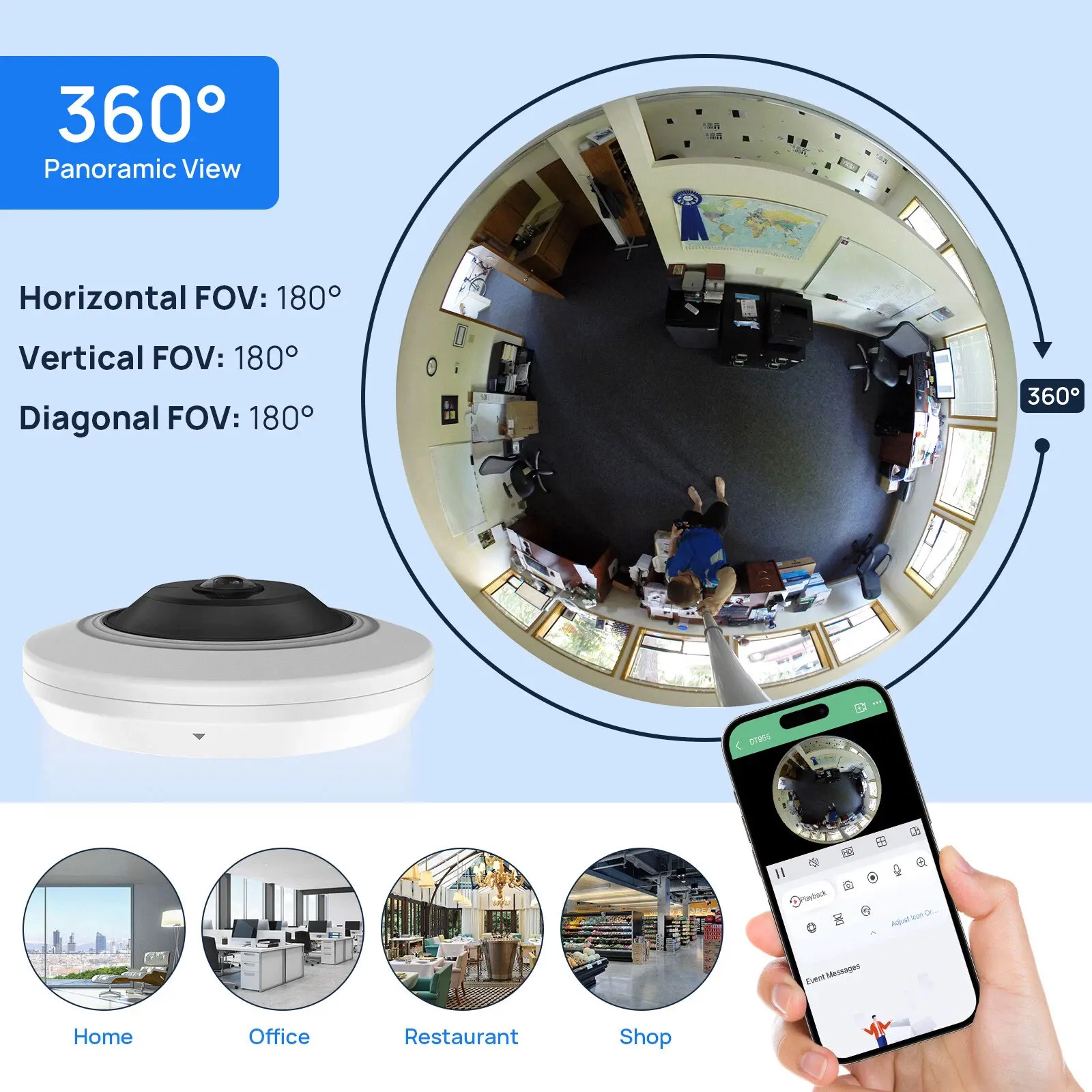 Hikvision DS-2CD2955G0-ISU 5MP Fisheye PoE IP Camera 180°  Panoramic with 2-Way Audio Shop Office Surveillance H.265+ WDR 3D DNR