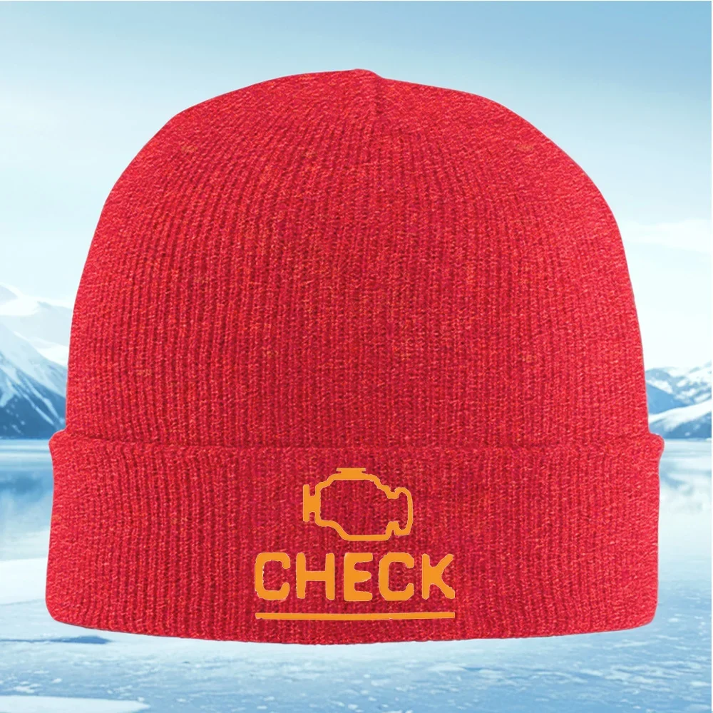 2026 Engine check word,orange outline black Men Women Unisex Knitted Hat Beanie Pullover Cap Winter Thermal Warm Christmas Outdo view 5
