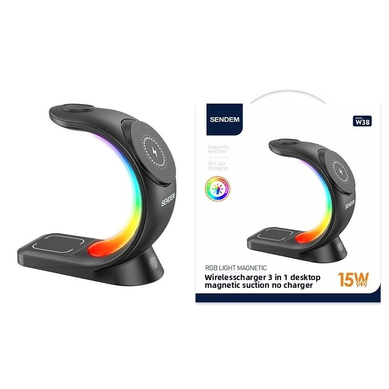 Bracket RGB ambient light wireless charger 15W three-in-one magnetic wireless charger