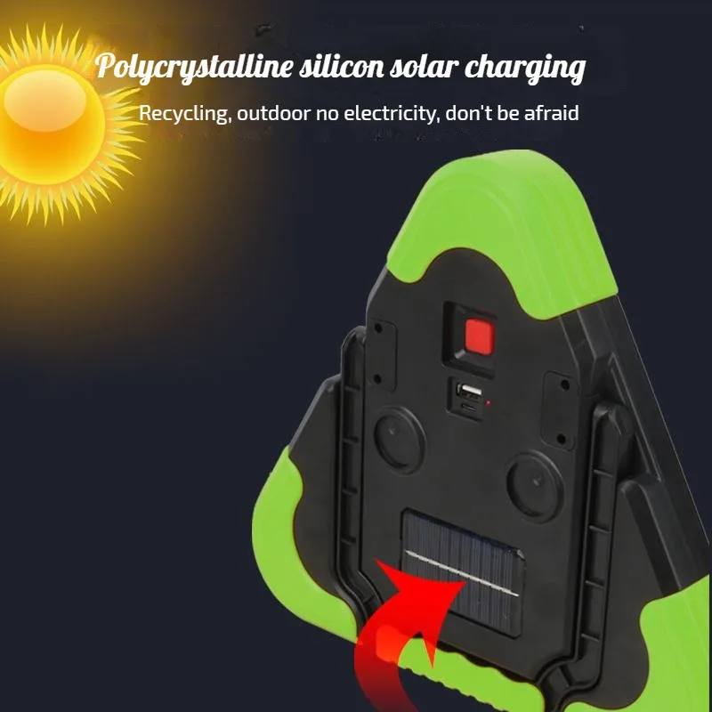 Car Tripod Warning Light LED Solar Charging Car Safety Triangle Reflective Emergency Light Working Light