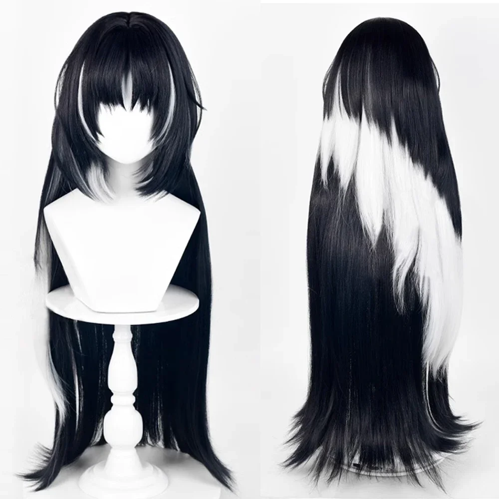 

Synthetic Long Straight Black White Highlights Layered Wig with Bangs Game Anime Cosplay Fluffy Wig for Daily Party