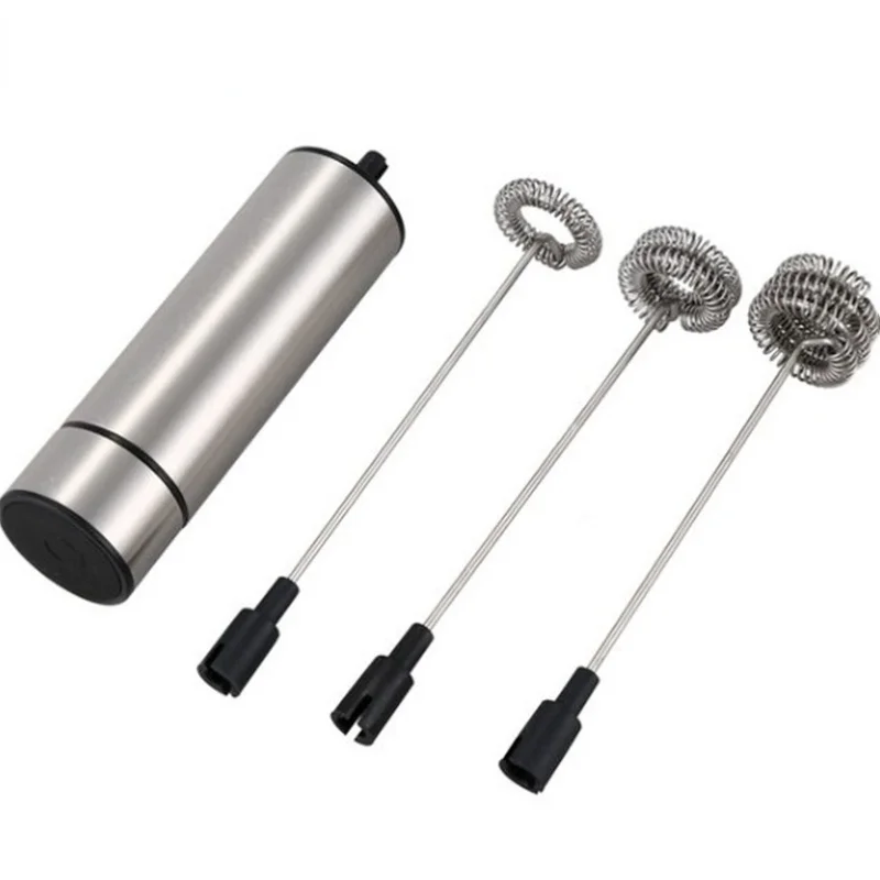 Powerful Electric Milk Frother With 3pcs Stainless Steel Spring Whisk Foam Maker Milk Drink Coffee Practical Cooking Tool