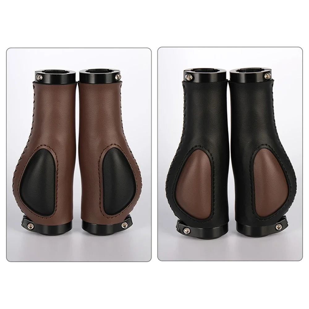 Mountain Bike High-end Hand Sewn Leather Lock Grips Cover Folding Bike Retro Casual Grip Shock-absorbing Non Stick Bicycle Grips