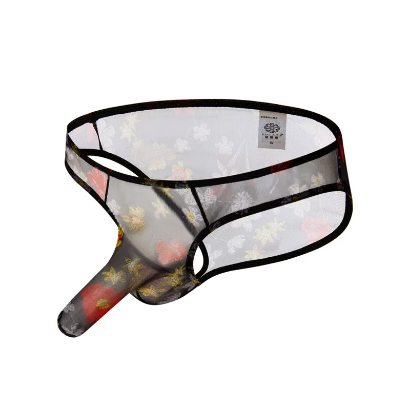 5PCS Men's Mesh Transparent Ultra-Thin Underwear Floral Briefs Sexy Panties Lingerie See Through Low Rise Men Gay Underpants