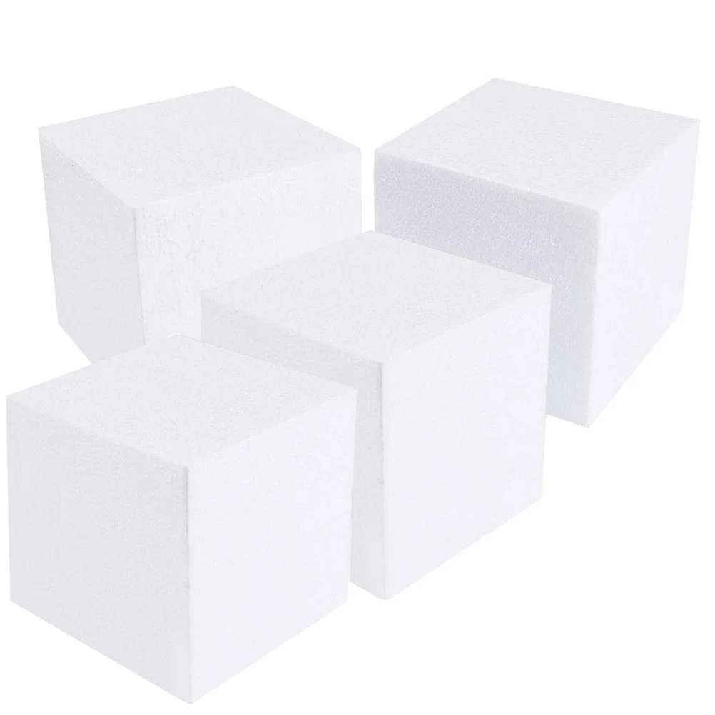 

4pcs Foam Blocks 6Inch 15X15Cm Smooth Craft Cube Square Brick For Cake Dummies Modeling Diy Arts Sculpture Display Base Molds