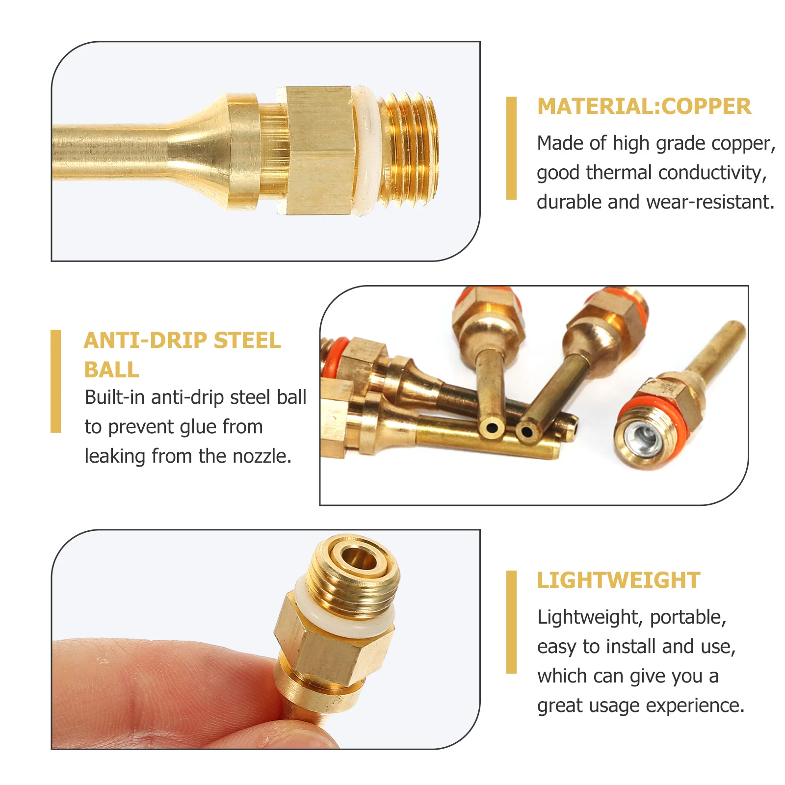 Assortimento di ugelli spruzzatori per colla in rame da 4 pezzi Durevole antigoccia Fine Craft Strumento di riparazione Accessorio Ugello spruzzatore per colla