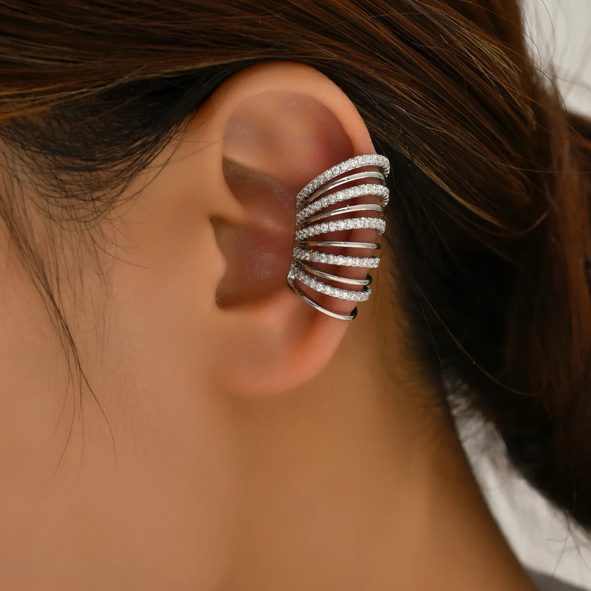 YCP Retro Light Luxury U-Shaped Ear Cuffs Multi-Layer Zircon Clip-On Earrings Hypoallergenic No-Piercing Jewelry for Women