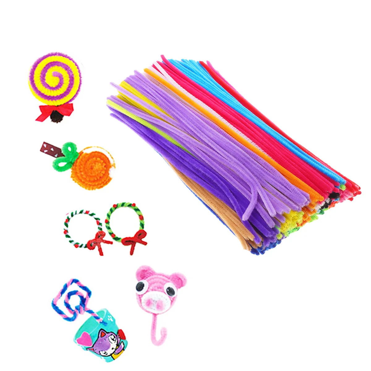 Hastes de chenille 300 peças, hastes artesanais jumbo para crianças, projetos de arte, conjunto educacional, habilidades motoras finas, brinquedos de aprendizagem