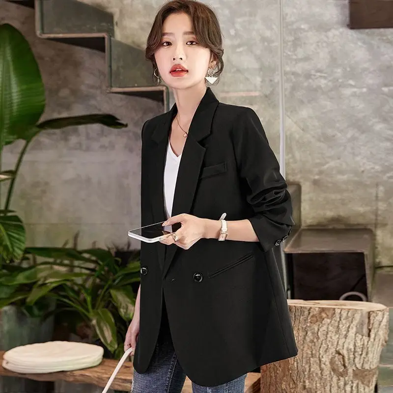 Casual Fashion High Quality Long-sleeved 2023 Spring and Autumn Jacket  Double-button Slim  Women's Business Work Formal Jacket