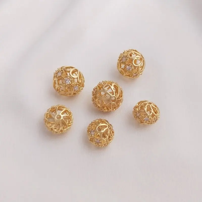 2PCS 14k Gold Plated Flower Spacing Beads Contain Zircon Charms for Jewelry Making DIY Supplies Handmade Brass Accessories