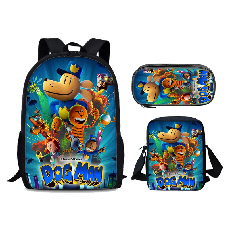 Dog Man 3pcs Set Backpack School Bags Anime Shoulder Bag Pencil Case Camping Book Bags for Boys Girls Best Gift
