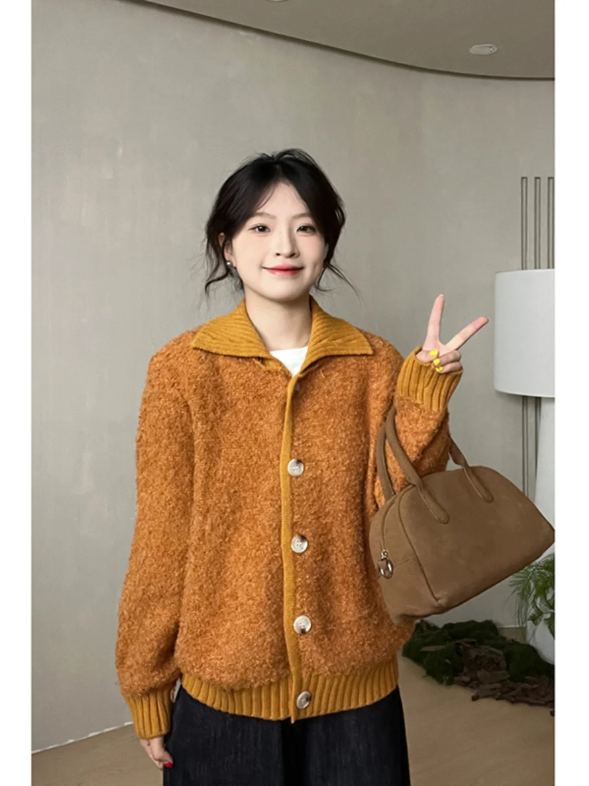 الخريف المرأة الجديدة الكورية نمط فضفاض سترة سترة مزاجه بلون تريكو #4