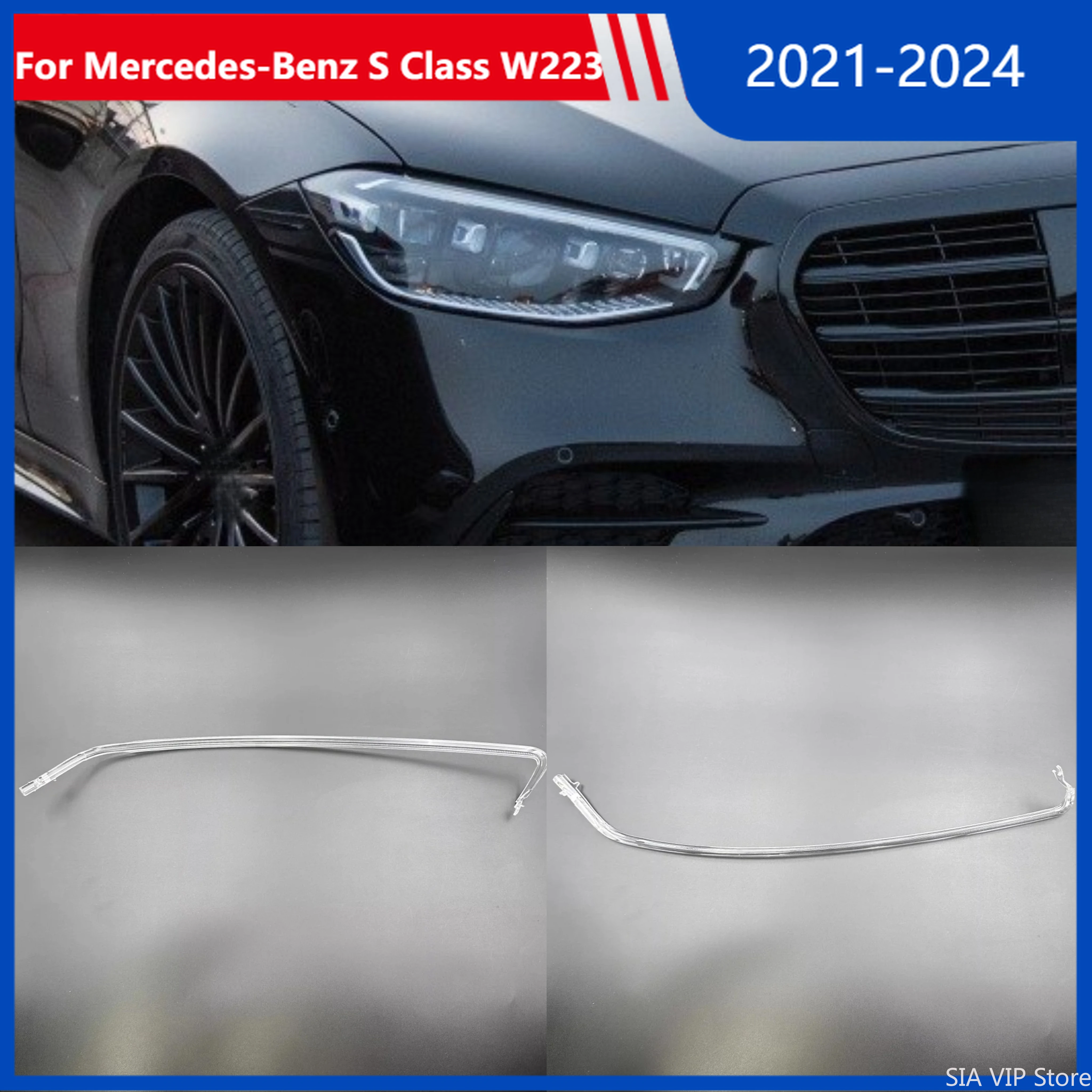

For Mercedes-Benz S Class W223 2021-2024 Car LED Headlight Acrylic tube Plate Daytime Running Lamp Tube Bar Angel Eyes