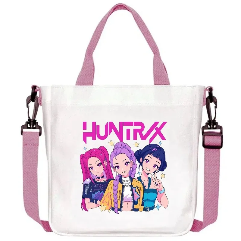 K-pop 악마 사냥꾼 캔버스 숄더백 소년 소녀용 애니메이션 패션 크로스바디 백 학생용 핸드백 심플 토트백