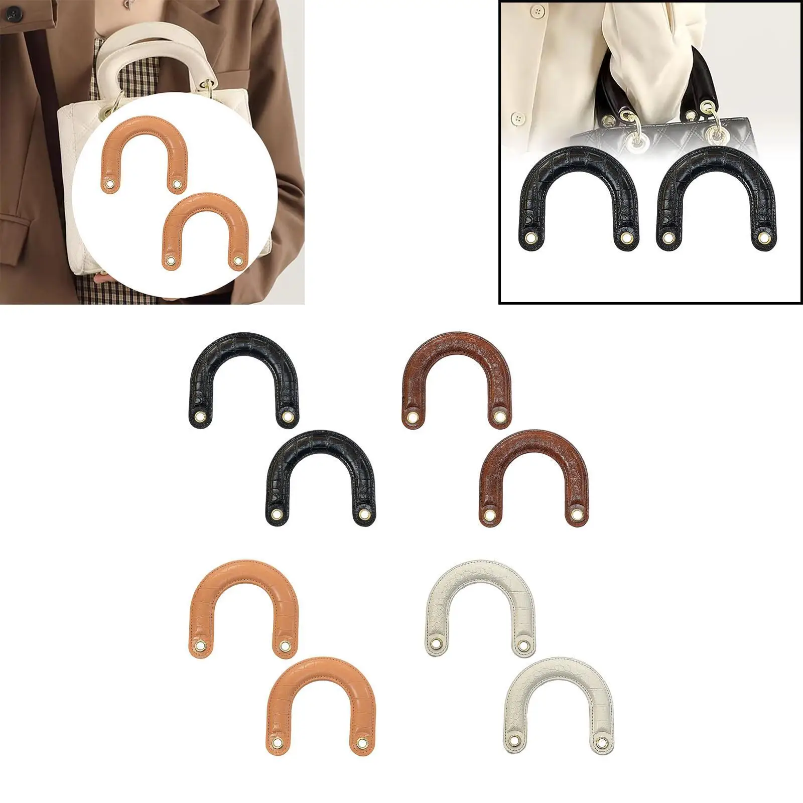 Top Handle Bag Handles PU Leather U Shaped Purse Handles Replacement for Handmade Bag Making DIY Crafts Clutches Accessories
