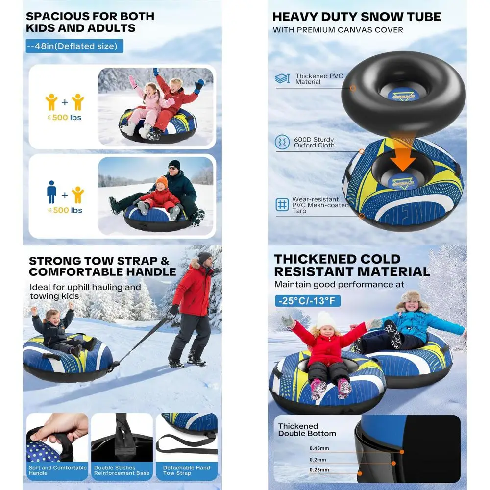 

Сверхмощные парусиновые снежные трубки для взрослых и детей — забавные зимние игрушки для катания на открытом воздухе, идеально подходят для подарков на Рождество и день рождения