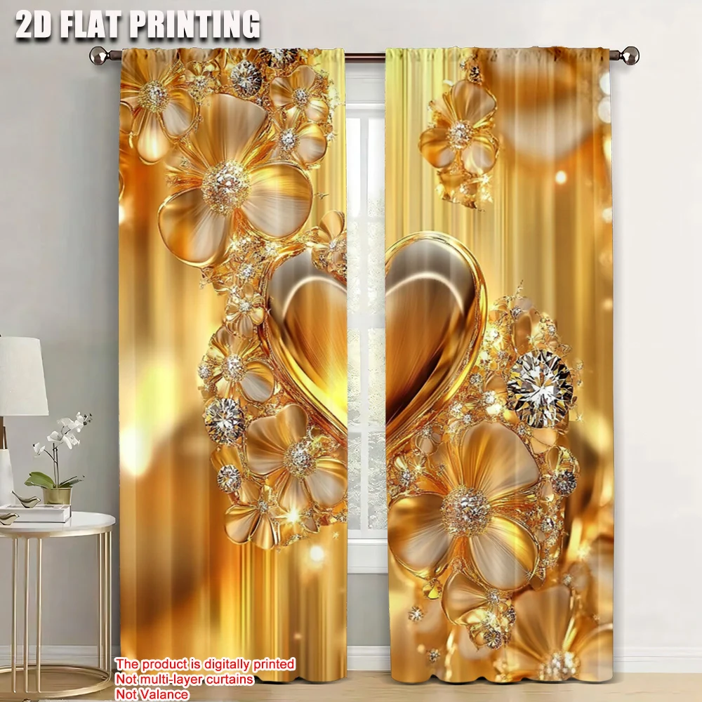 

2pc, Window Curtains golden flowers Polyester,Without Electricity Versatile Applies to Seasonal Decorations