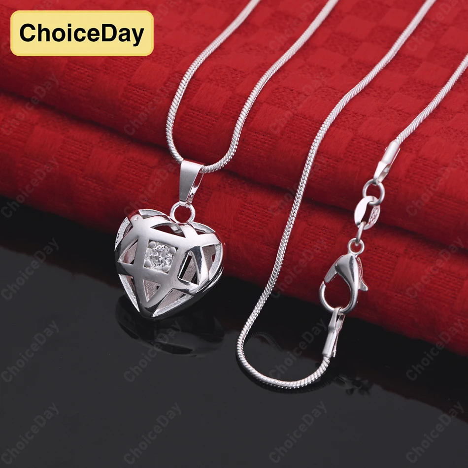 

ChoiceDay Fashion 925 Sterling Silver Exquisite Heart Shaped Zirconia Pendant Necklace Women's Accessories Gift Party Jewelry