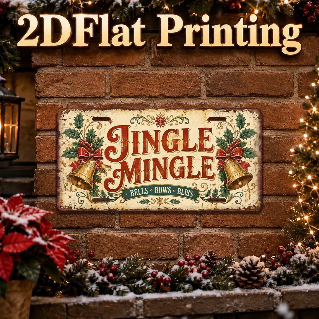 2D Flat, [2D Flat] 2D Flat Print, Single Piece, Jingle Mingle Vintage Aluminum Sign, Decorative Sign(30.48X 15.24cm), Christmas