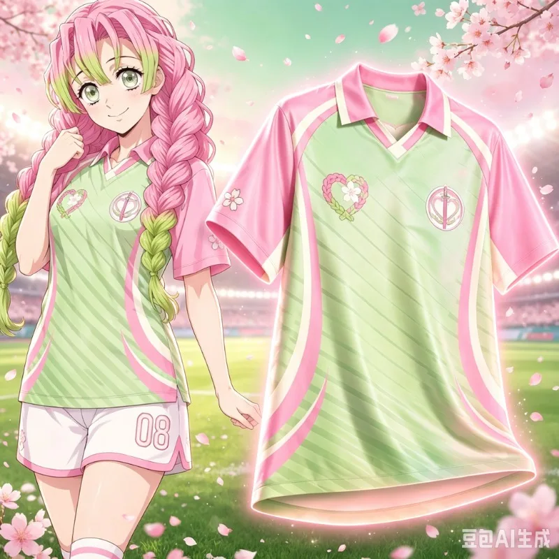 2026  V-neck Polo Mesh Fabric Ghost Elimination Love Pillar Love Cherry Blossom Badge 3D Printed Casual Sports Jersey T-shirt