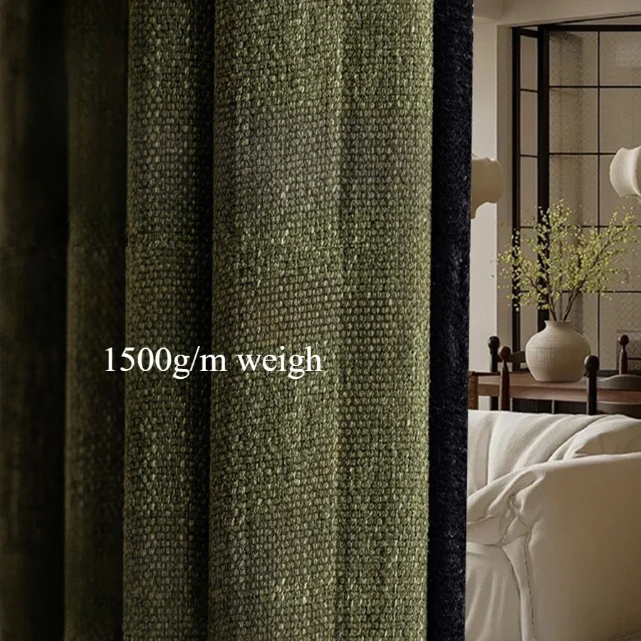 French Light Luxury Medium and Antique Black Edge High-end Yarn-dyed Cotton and Linen Chenille Blackout Curtain Finished Bedroom