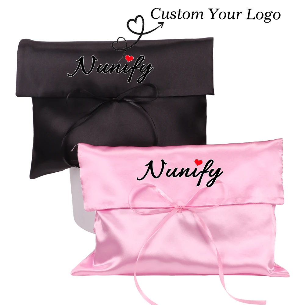 10 Stück personalisierte Satin-Geschenktüten für Haarbündel mit Schleifenband, Kleidungsverpackungsbeutel, Satin-Aufbewahrungstaschen für Perücken für Unternehmen – Detail 1
