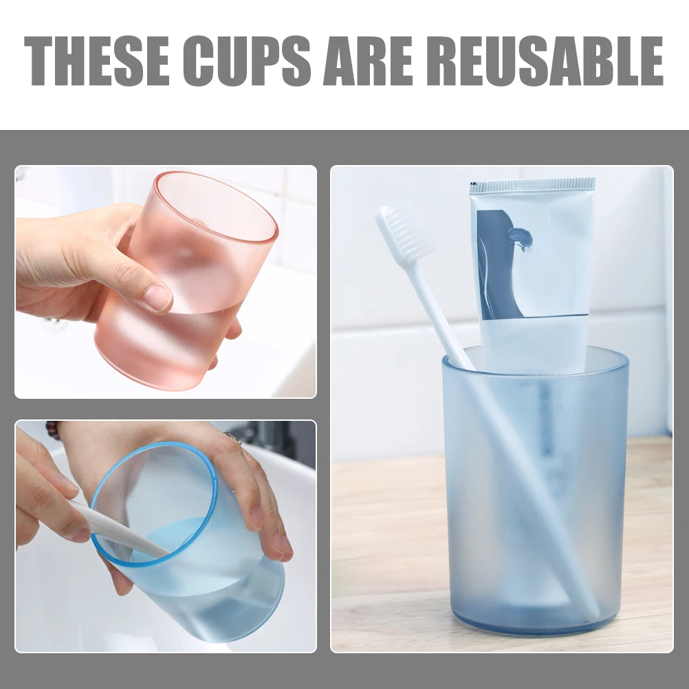 

6 Pcs Transparent Couple Toothbrush Cups Mouthwash Mugs Bathroom Accessories Reusable Drink Cups Blue Pink Smooth Surface Safe