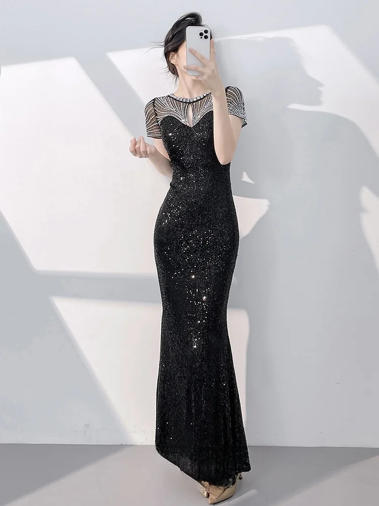 

Элегантное вечернее платье Ele Bla для женщин: роскошное, с изысканной отделкой, для торжественных мероприятий, балов, встреч и выступлений, с пайетками, фасон «русалка»