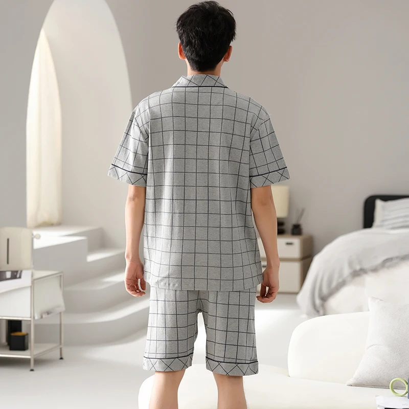 Big Size M-4XL Men Pajama Set Summer Short Sleeve Sleepwear Male Turn-down Collar 100% Cotton Pijamas