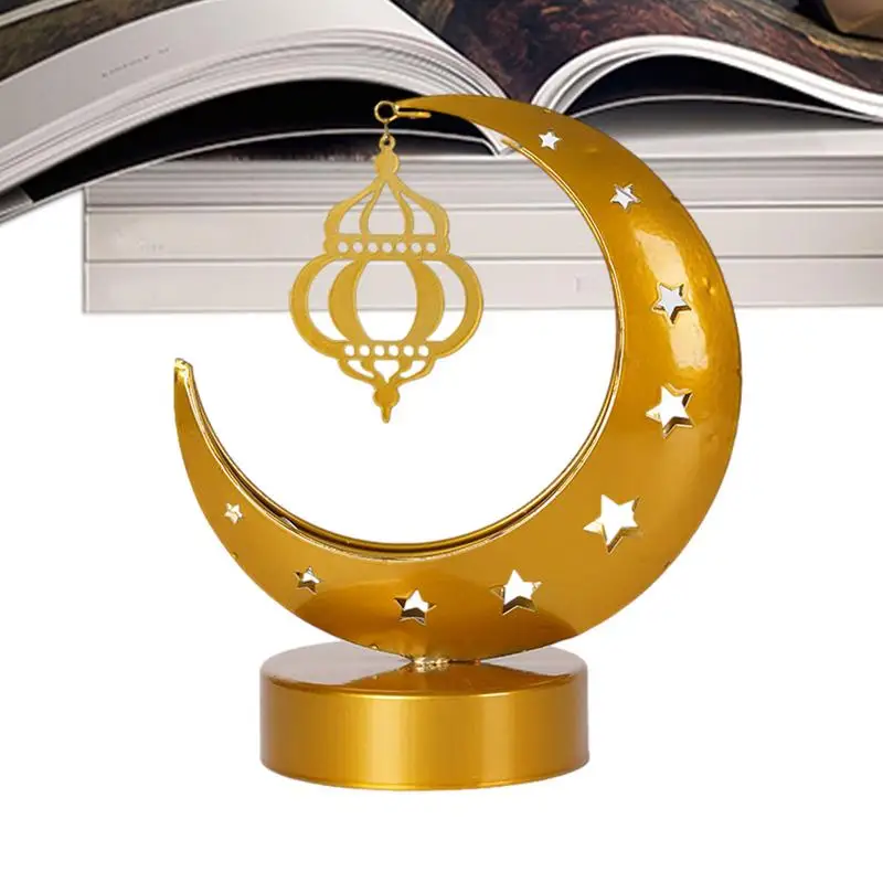 Eid Moon Table Lamp Ramadan Decoration Metal Moon Shape Desk Lamp Ornaments For Eid Gift bedroom Islamic Muslim Party Supplies