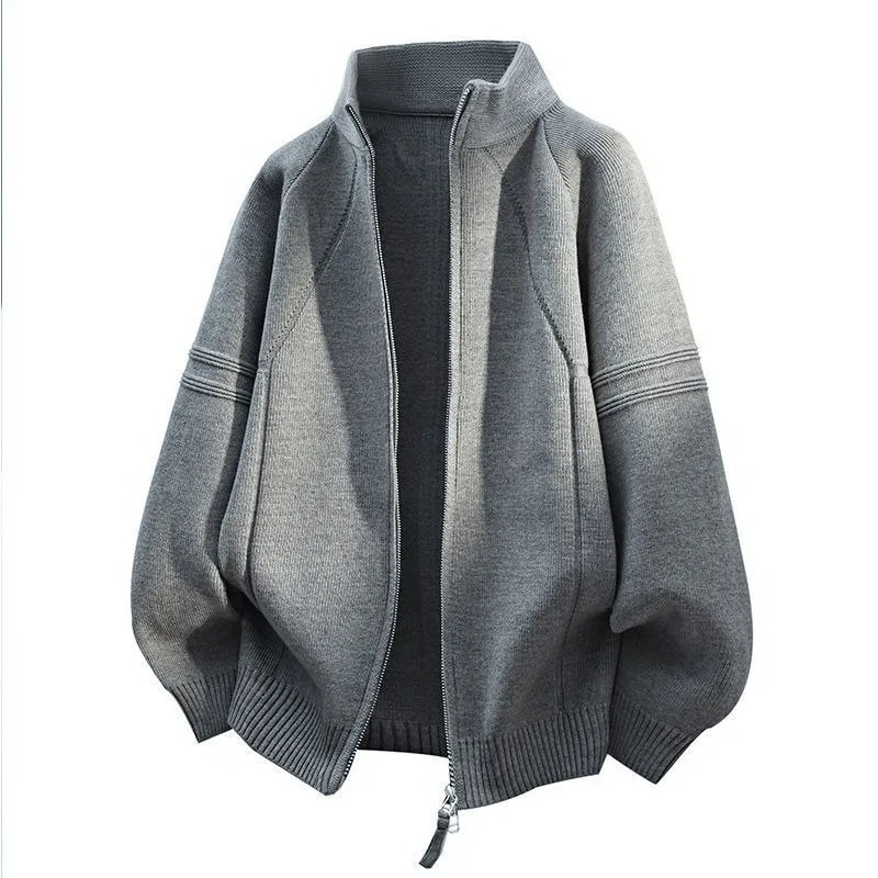 

Versatile Men's Knitted Sweater Bestseller Autumn Winter Outer Layer Semi-high Collar Cross-border Business Semi-zipper Sweater