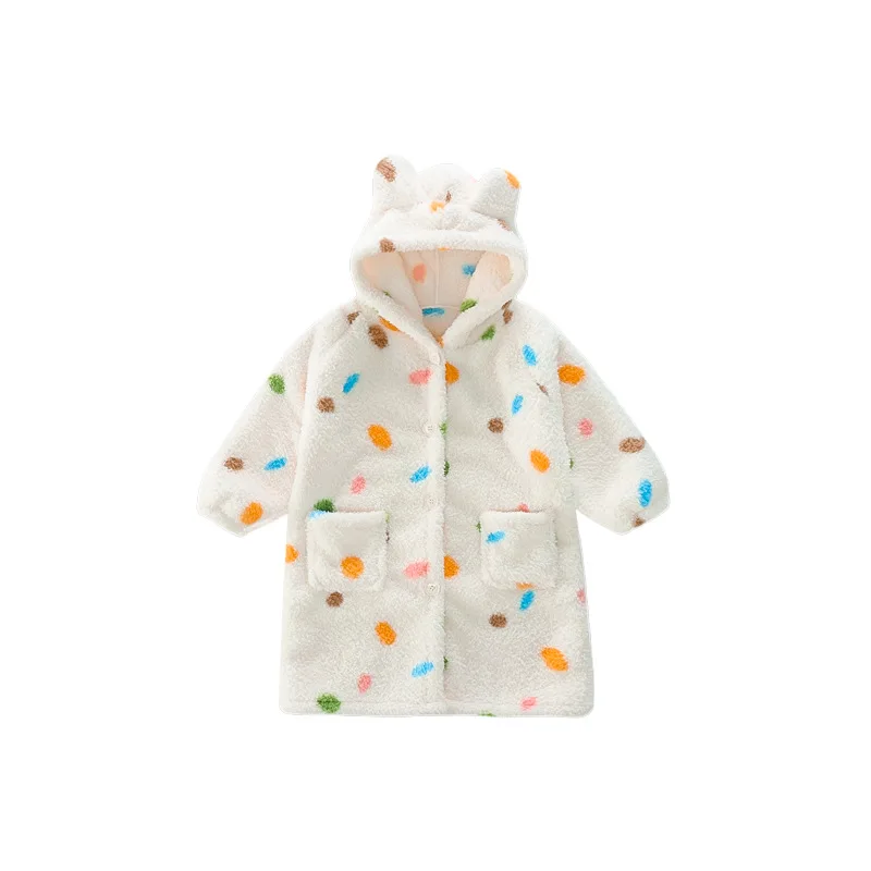 الفتيات الخريف الشتاء رداء رشاقته بيجامة مجموعة لينة روب للنوم البولكا نقطة المتسكعون مقنعين ثوب النوم العصرية ملابس الأطفال #5